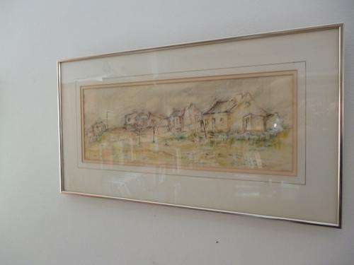 Mixed media by Gavin du Plessis.  Rural cottages. Signed original.